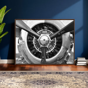 Vintage Propeller Plane Wall Art Canvas Print, Black and