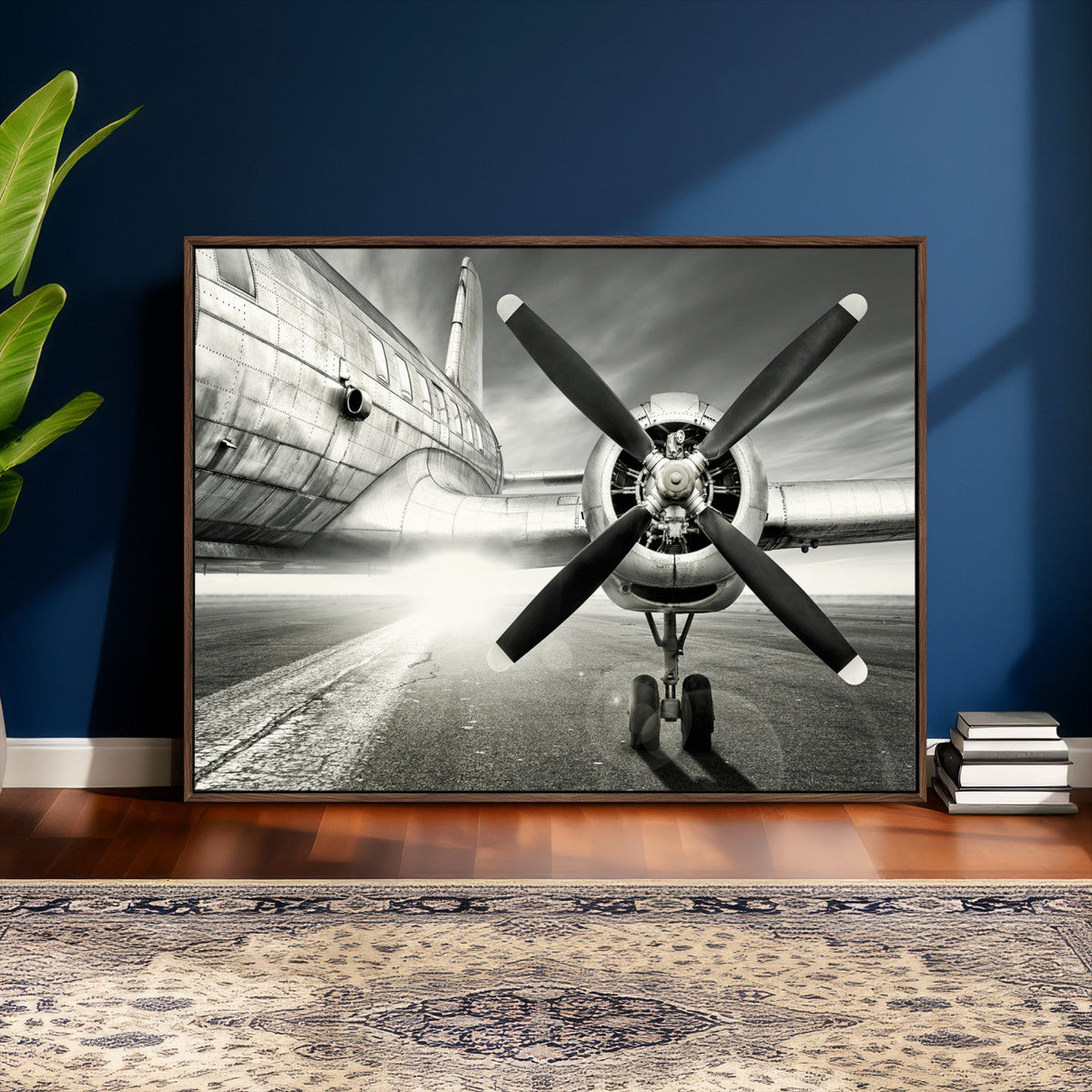 Vintage Airplane Wall Art Canvas Print, Black and White