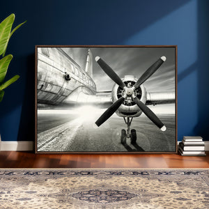 Vintage Airplane Wall Art Canvas Print, Black and White
