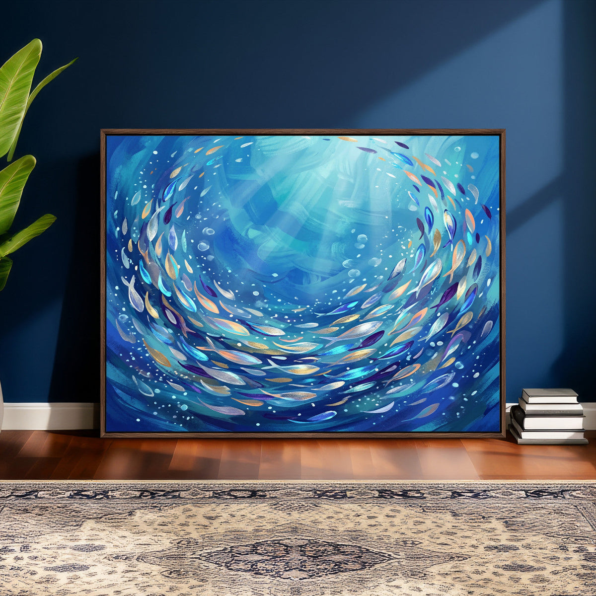 School of Fish Canvas Print | Blue Ocean Underwater Wall Art