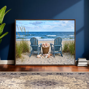 Large Beach Canvas Wall Art Coastal Adirondack Chairs Ocean