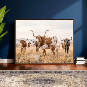 Texas Longhorn Canvas Wall Art, Rustic Farm Animal Photography Print, Farmhouse Country Decor, Western Ranch Art