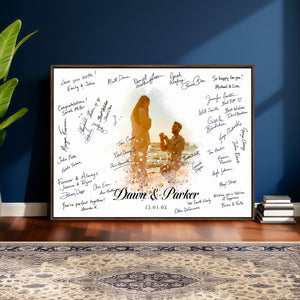 Wedding Guest Book Alternative Wall Art Canvas Print, Personalized Wedding Signature Poster, Custom Couple Photo Guestbook Canvas, Bridal Shower Reception Decor