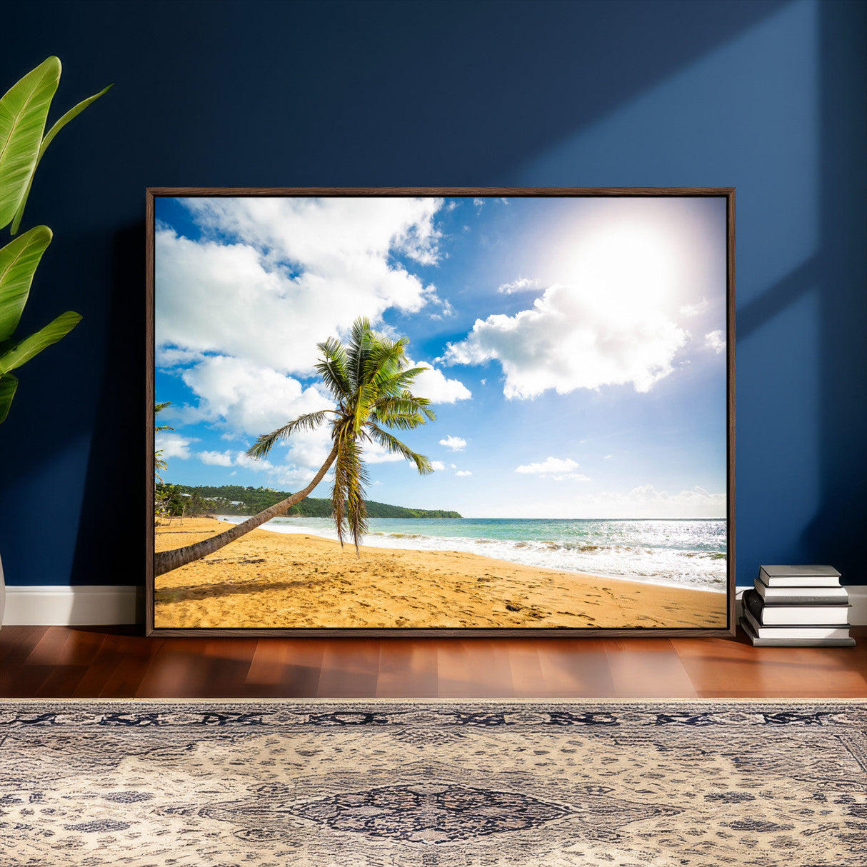 Tropical Beach Canvas Wall Art, Palm Tree Ocean Photo Print, Coastal Living Room Decor, Turquoise Sea Beach House Art, Summer Wall Art
