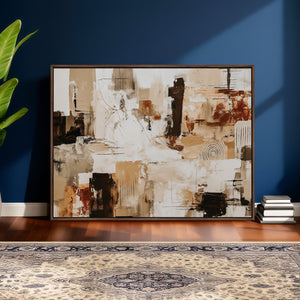Blue Teal Abstract Canvas Wall Art, Modern Textured Painting Print, Navy Orange White Contemporary Art, Neutral Living Room Decor, Office Art