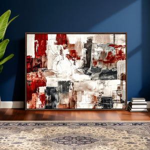 Blue Teal Abstract Canvas Wall Art, Modern Textured Painting Print, Navy Orange White Contemporary Art, Neutral Living Room Decor, Office Art