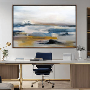 Abstract Landscape Wall Art Canvas | 3 Panel Modern Blue,