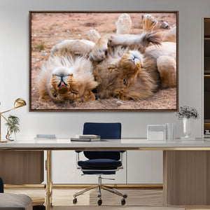 Lion Pair Wall Art Canvas Print – Framed Wildlife Scene with