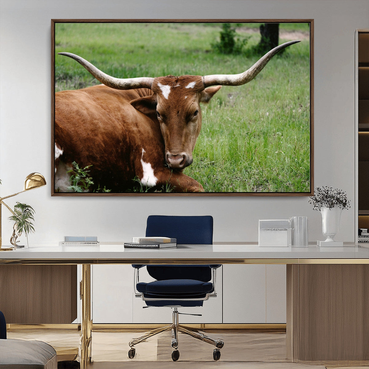 Longhorn Steer Canvas Wall Art – Rustic Nature Triptych