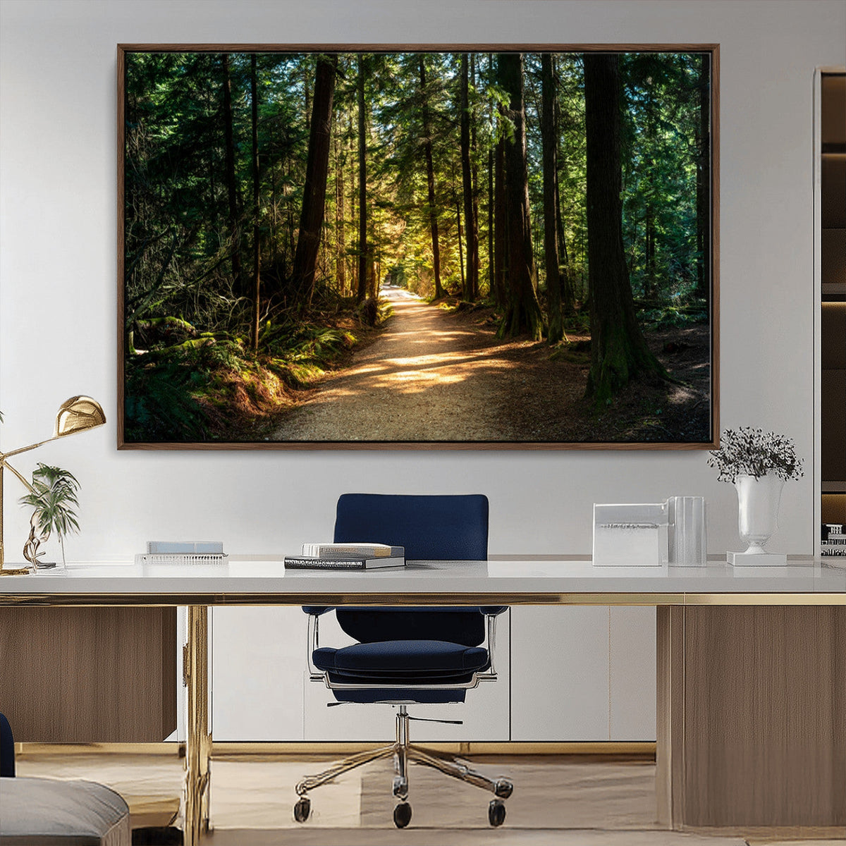 Sunlit Forest Pathway Canvas Print | 3 Panel Large Nature