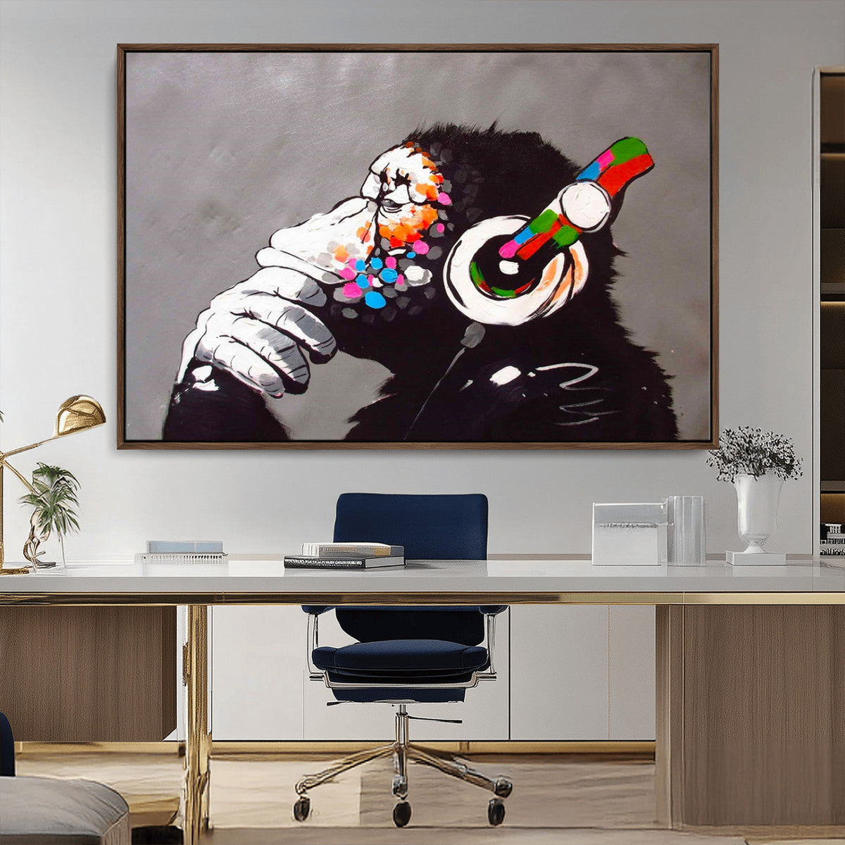 Dj Monkey Listening to Music Wall Art Print | Banksy Monkey