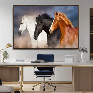 Animal Wall Art Three Horses Farmhouse Art Canvas, Framed