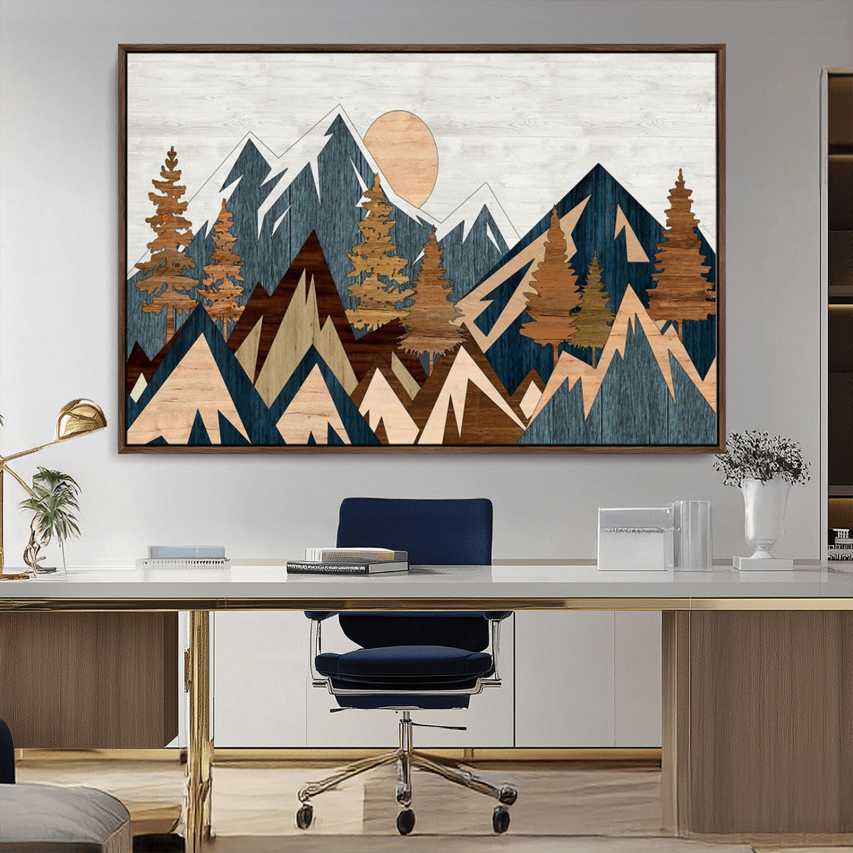 Abstract Wood Panel Effect Mountain Range Top Wall Art