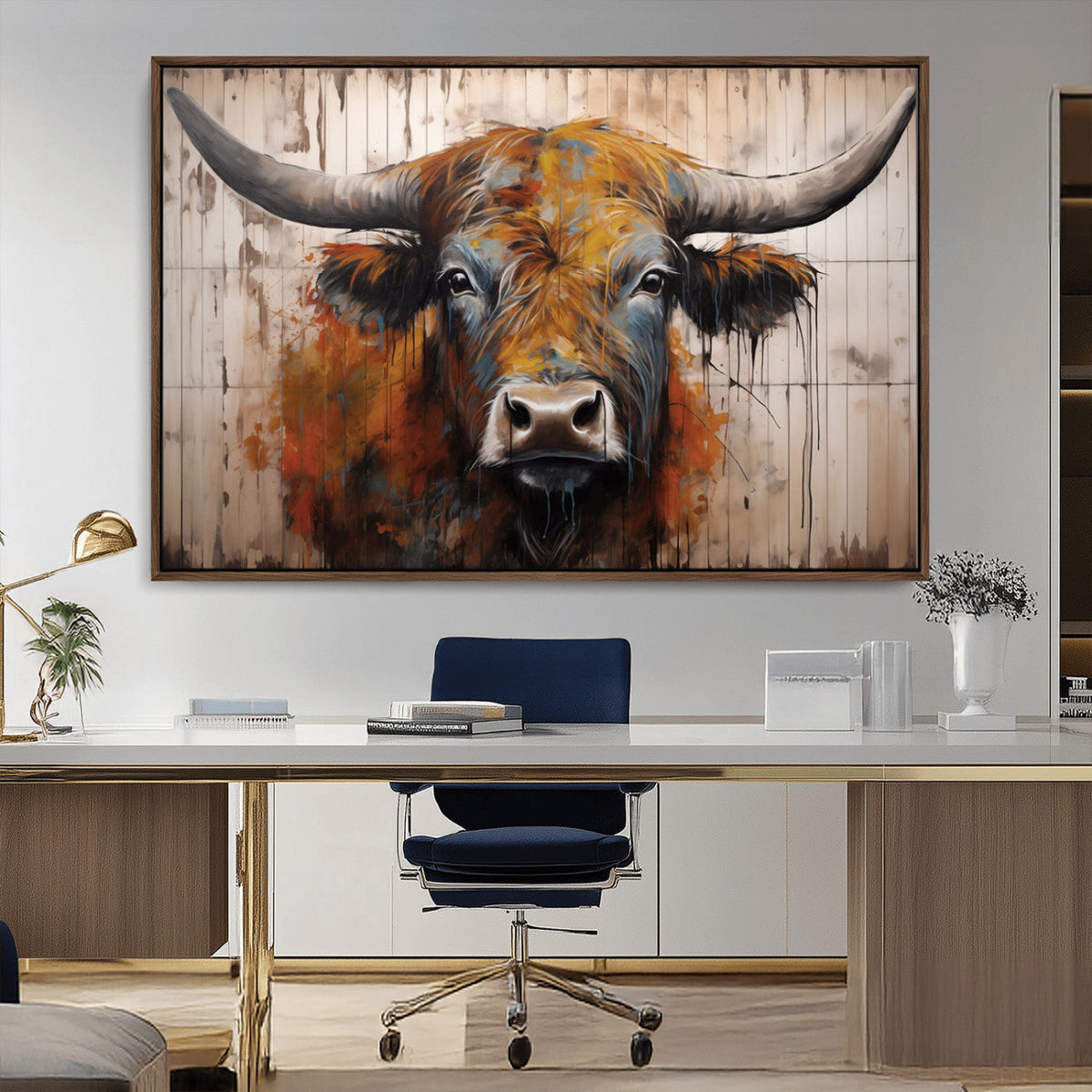 Abstract Bull Highland Cow Canvas Wall Art Print – Vibrant