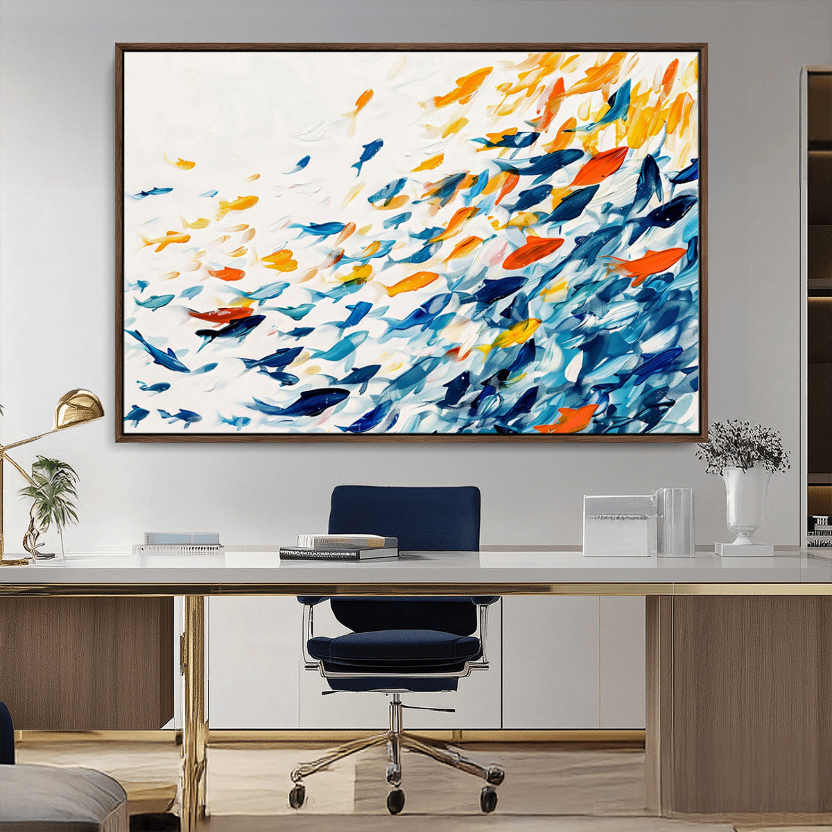Abstract Fish Shoal Wall Art Canvas Print, Colorful Fish