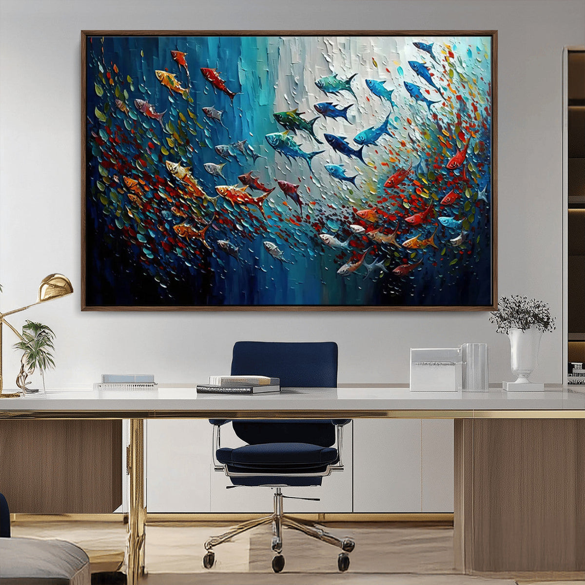 Modern Abstract Fish Shoal Wall Art Canvas Print, Colorful