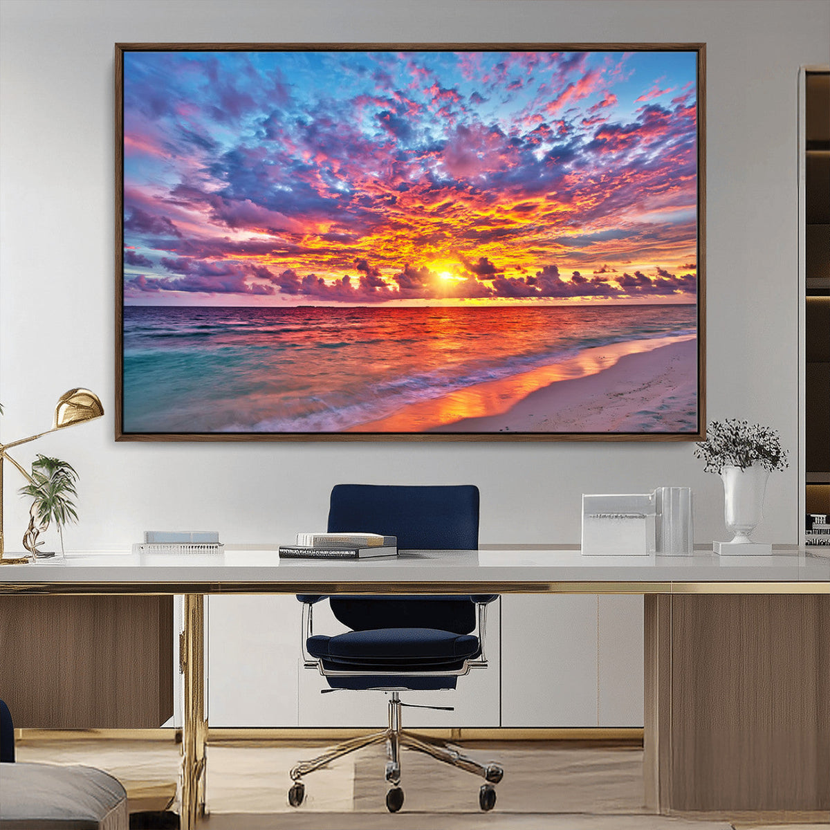Vibrant Sunset Beach Wall Art - Ocean Sunset Canvas Print |