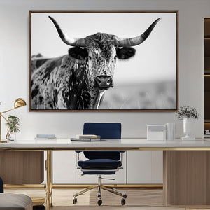 Texas Highland Cow Longhorn Canvas Print - Rustic Farmhouse