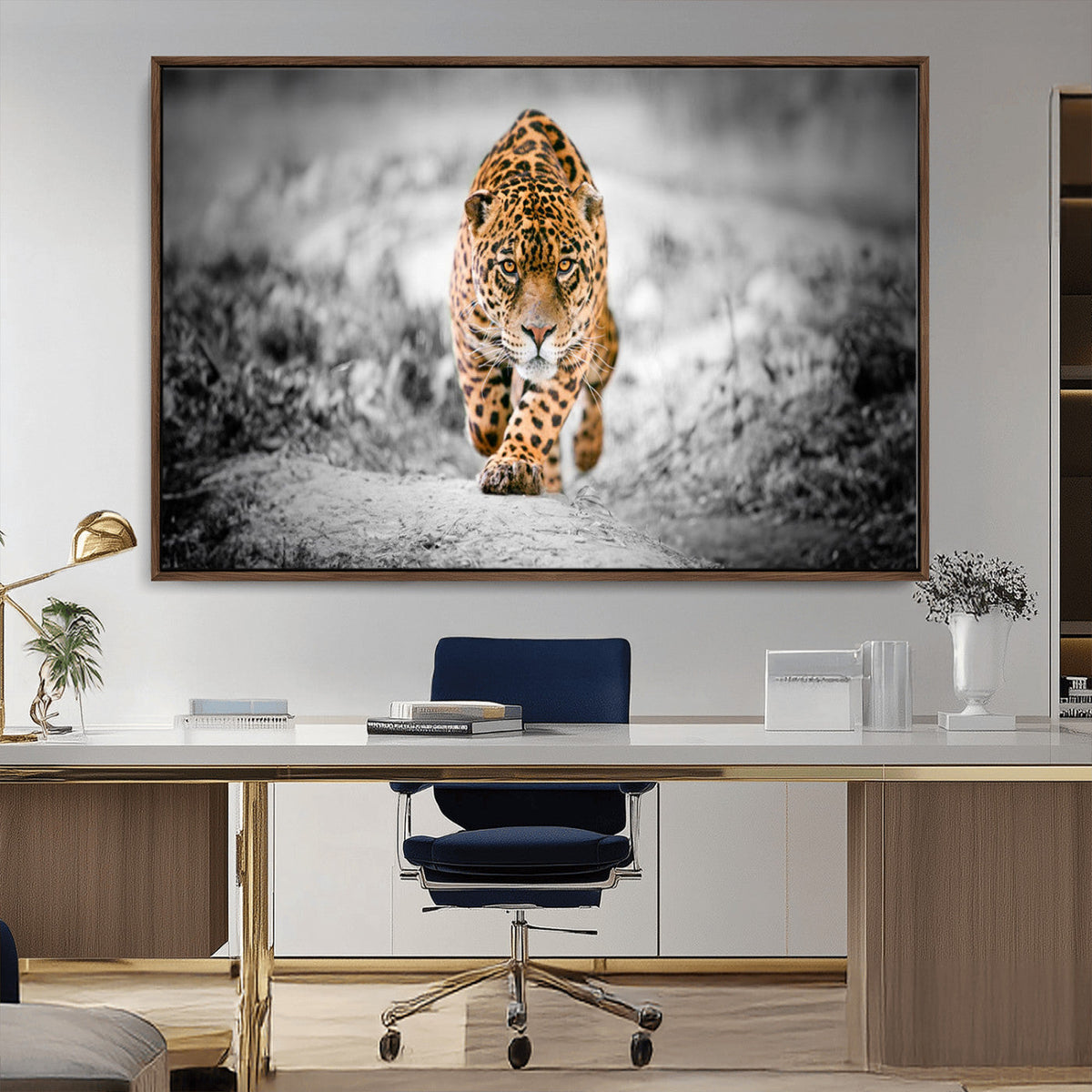 Jaguar Wall Art Canvas Print - Majestic Big Cat in Focused