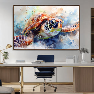 Watercolor Sea Turtle Wall Art Canvas Print - Vibrant Ocean