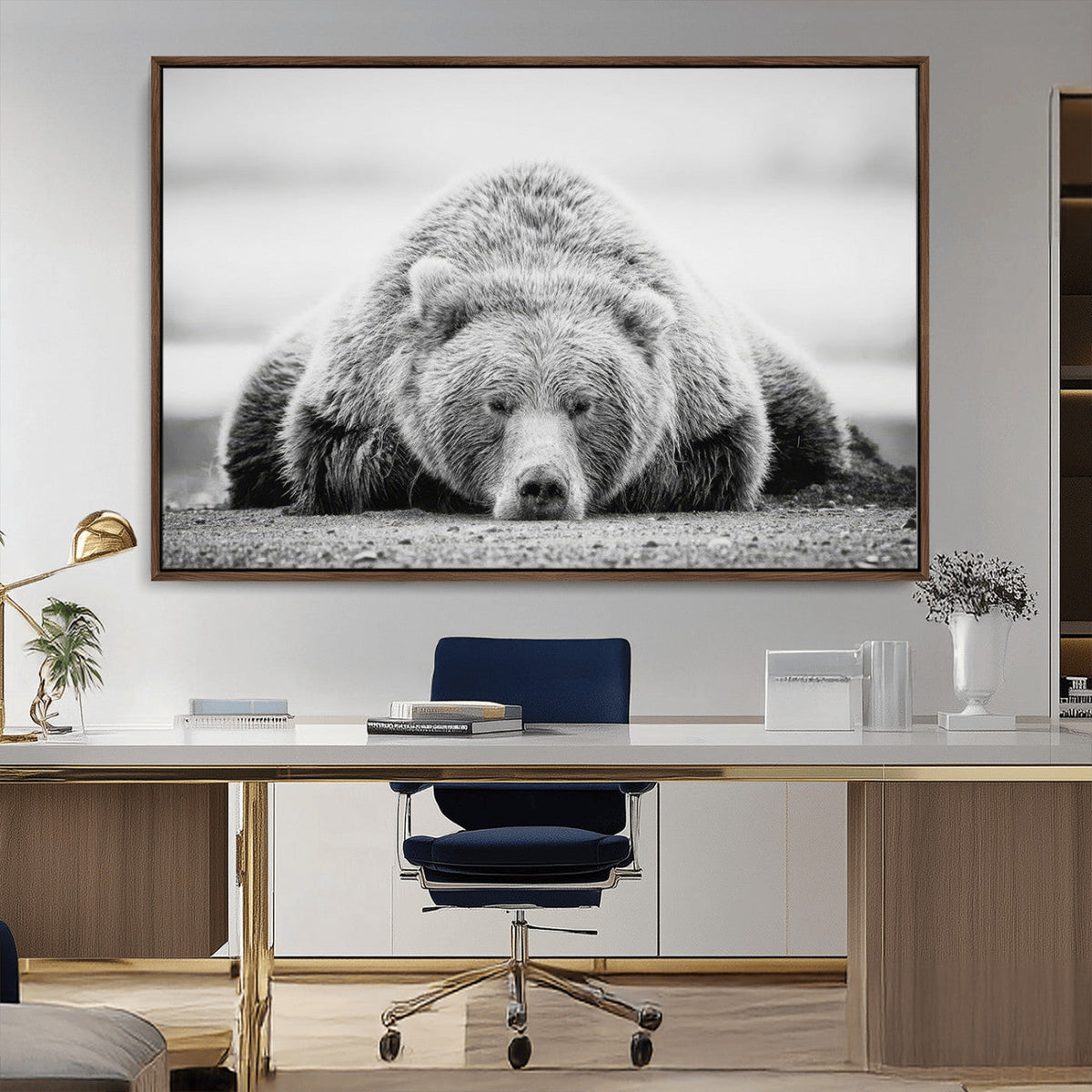 Resting Grizzly Bear Wall Art Canvas Print – Majestic Lazy