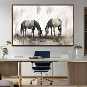Chines Ink Style Vintage Horses Wall Art Canvas Print for