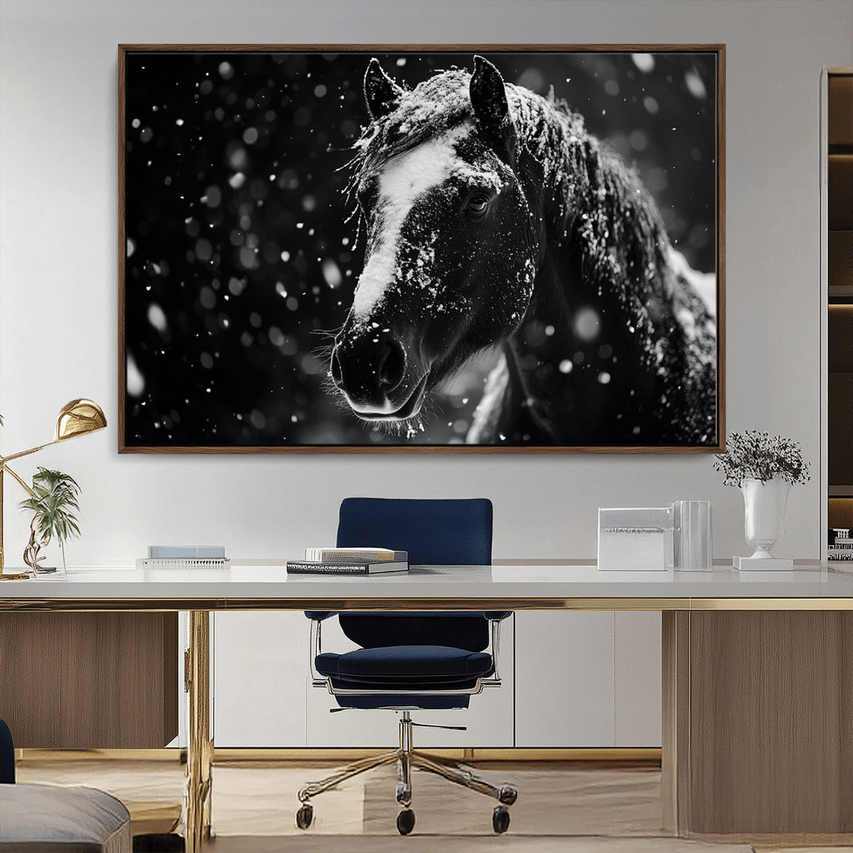 Winter Horse Wall Art | Black and White Horse Print | Ready