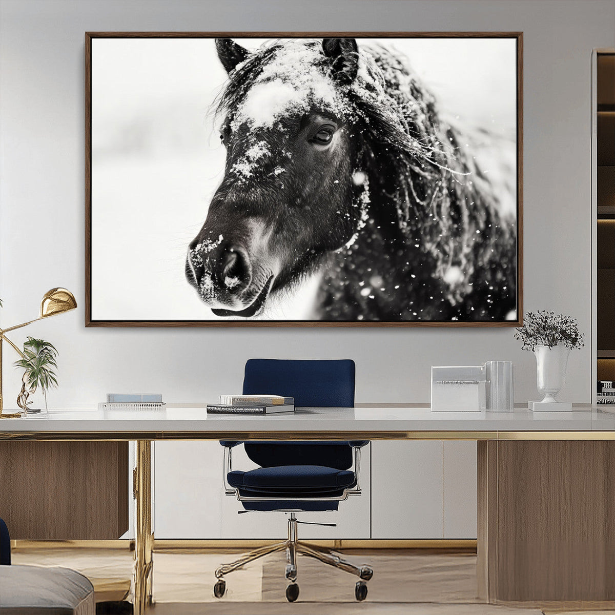 Framed Black and White Horse Wall Art | Ready to Hang and