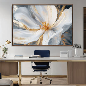 White and Gold Floral Canvas Wall Art - Framed and Ready to