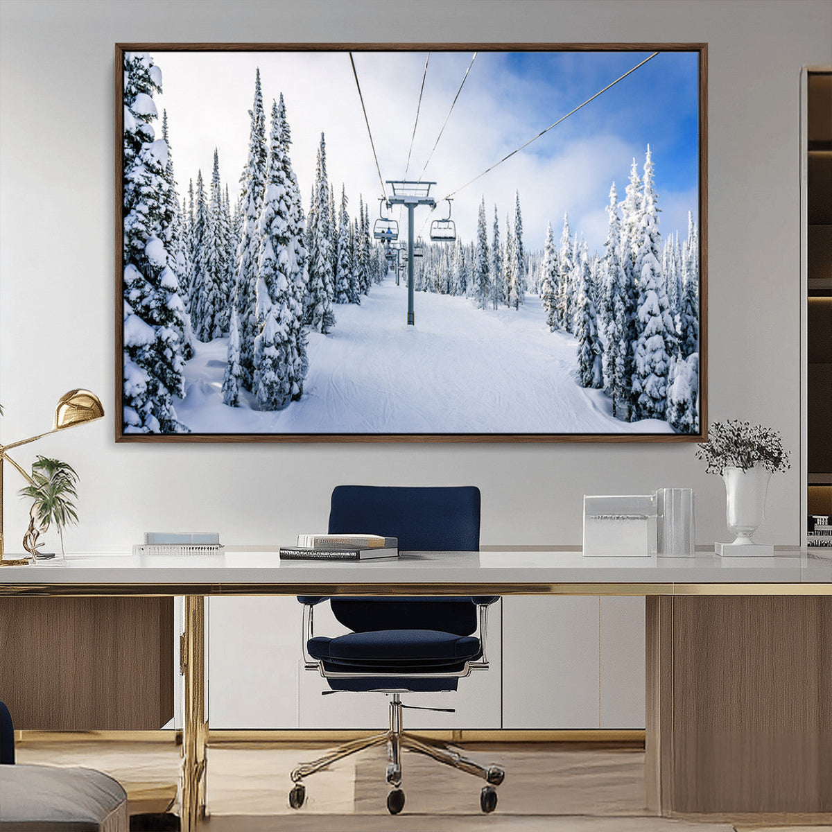 Winter Ski Lift Wall Art Print - Landscape Wall Art | Snowy