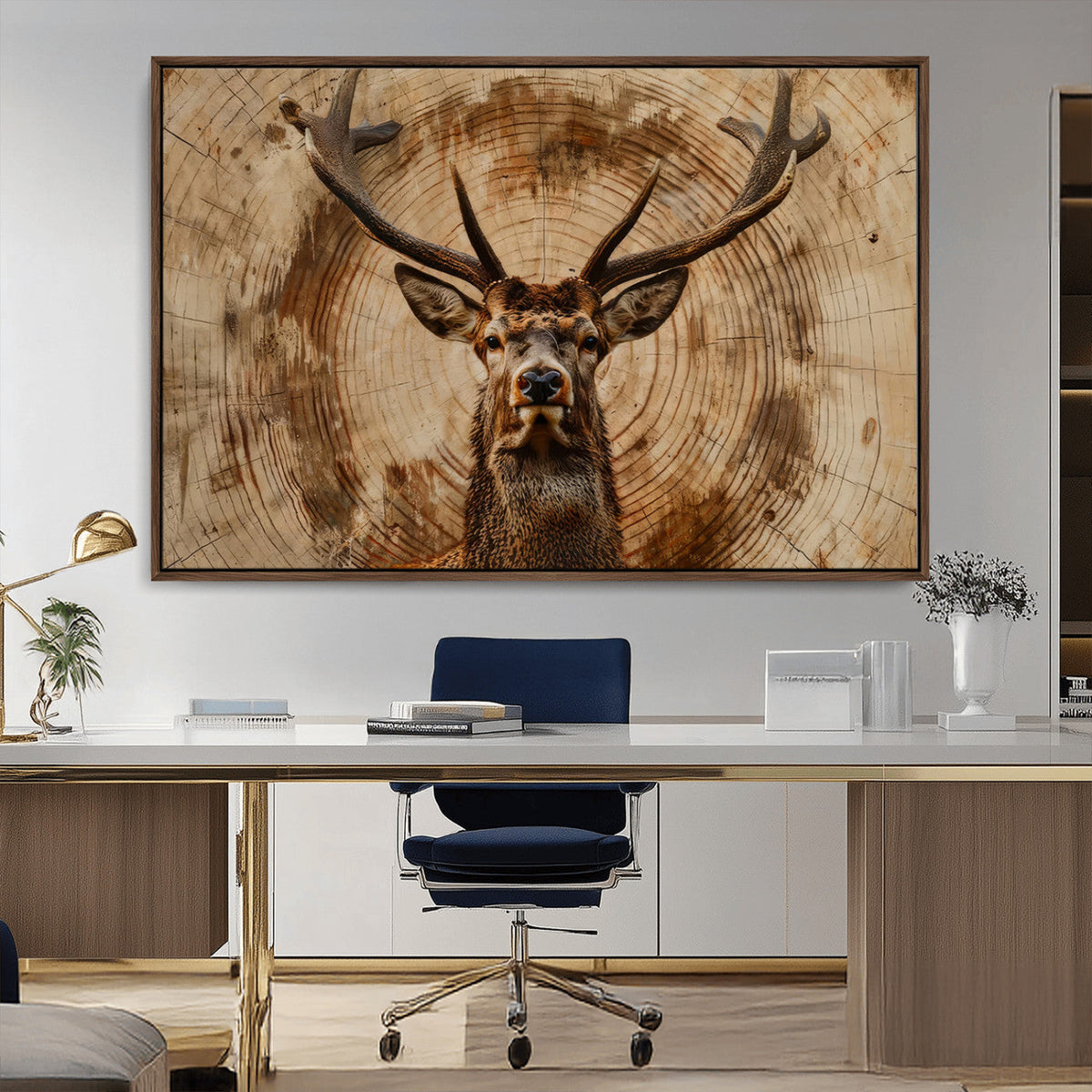 Wood Abstract Deer Wall Art | Rustic Wildlife Canvas Print |