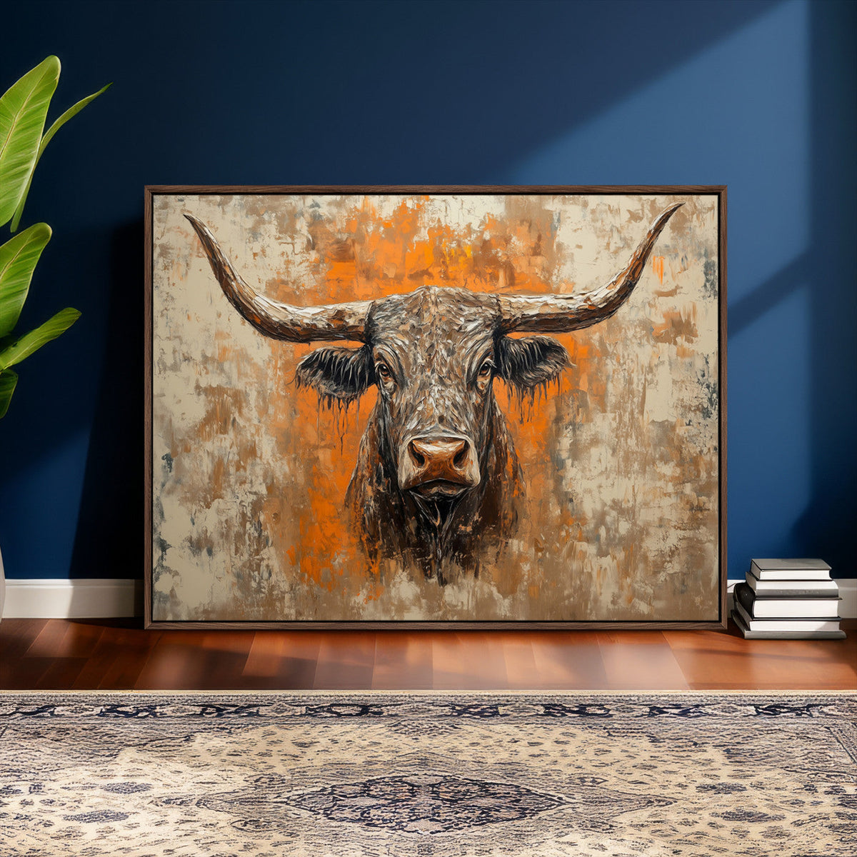 Abstract Cow Longhorn Bull Wall Art Canvas Print - Rustic