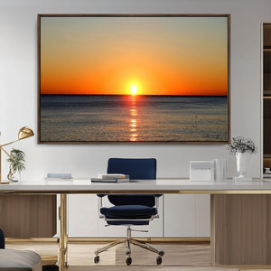 Golden Horizon Sunset Over Ocean Wall Art Canvas Print –