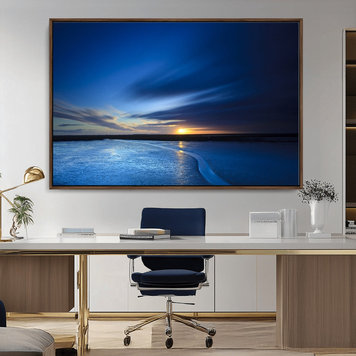 Blue Sunset Ocean Canvas Wall Art Print – Serene Coastal