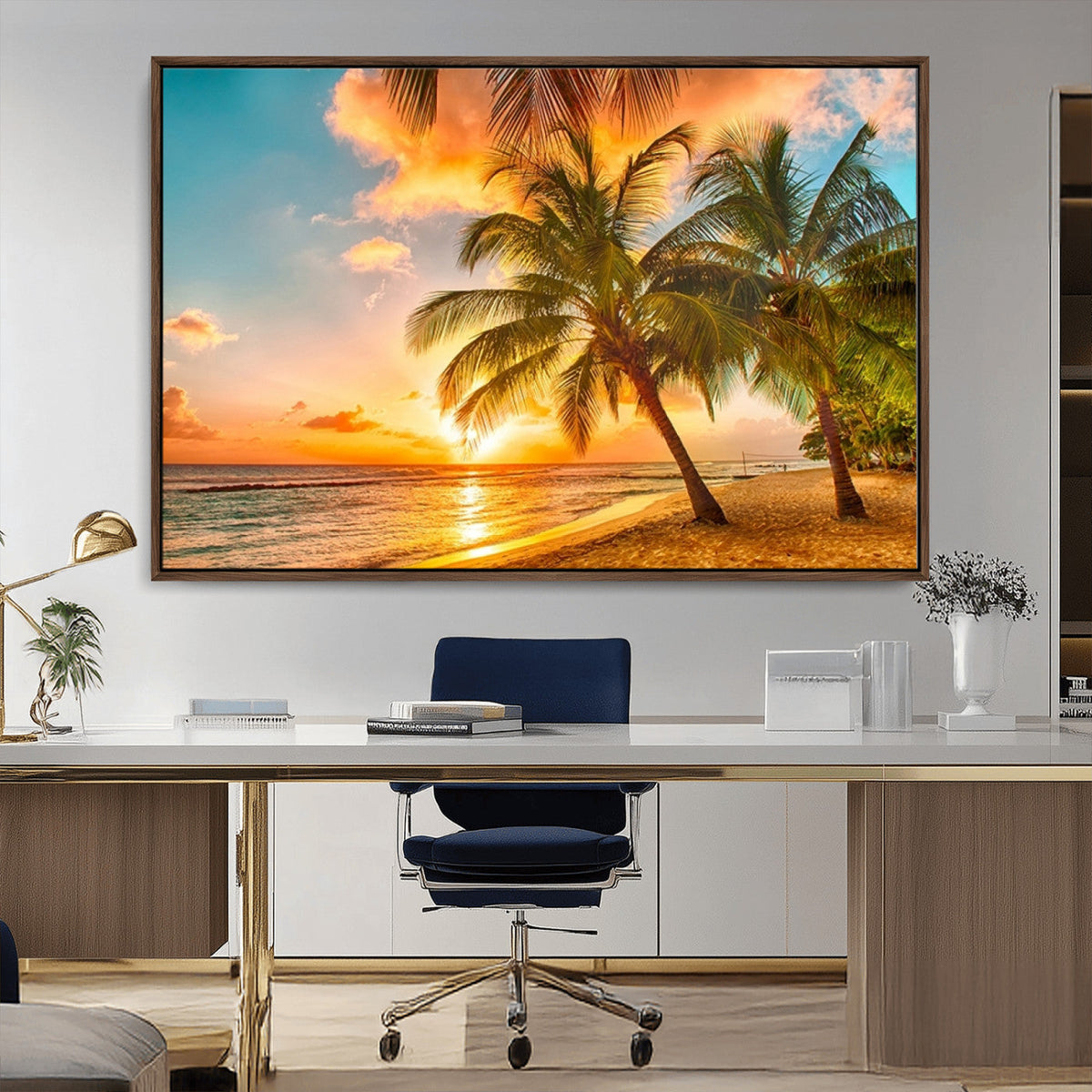 Tropical Sunset Beach Canvas Wall Art Print – Vibrant Palm