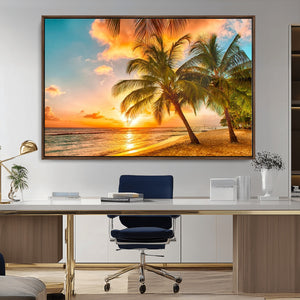 Tropical Sunset Beach Canvas Wall Art Print – Vibrant Palm