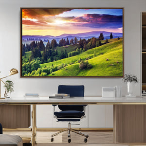 Green Hills and Sunset Wall Art Print - Scenic Landscape