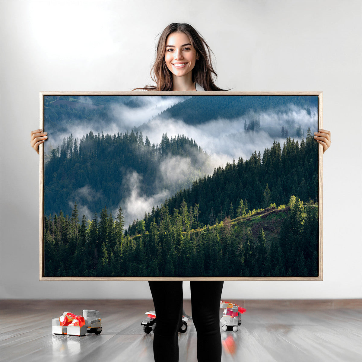 Misty Forest Wall Art Canvas Print – Pine Hills Foggy Trees
