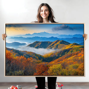Autumn Mountains Wall Art Canvas Print – Foggy Peaks