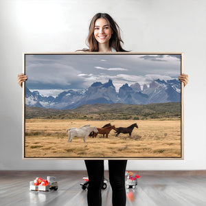Grand Teton Park Wild Horses Wall Art Canvas Print – Framed