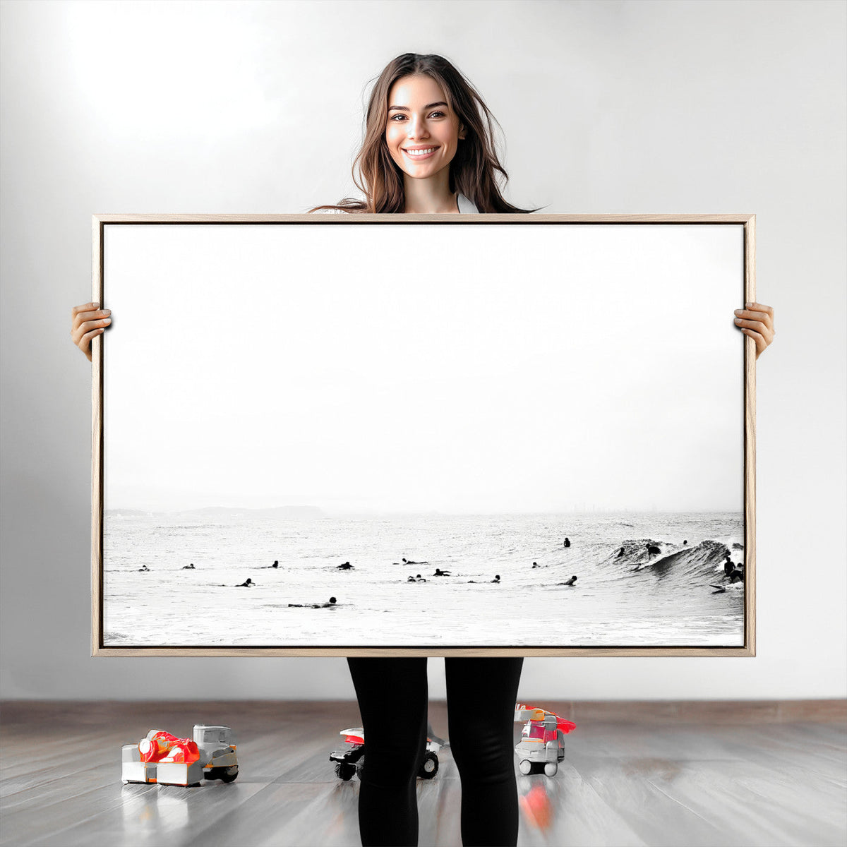 Monochrome Swimming Wall Art Canvas Print – Framed Ocean