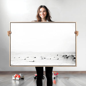 Monochrome Swimming Wall Art Canvas Print – Framed Ocean