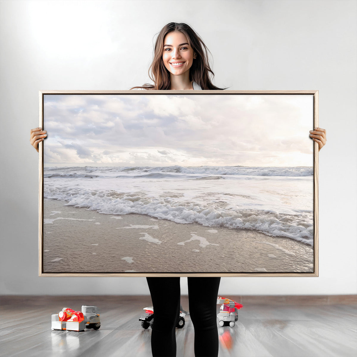 Ocean Waves Wall Art Canvas Print – Framed Coastal Shoreline