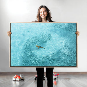 Fish Swarm Wall Art Canvas Print – Framed Marine Life Art