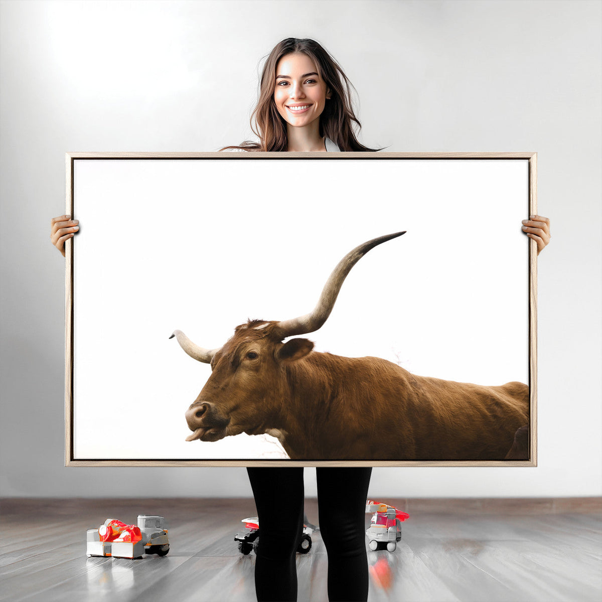 Longhorn Cow Wall Art Canvas Print – Framed Rustic Animal