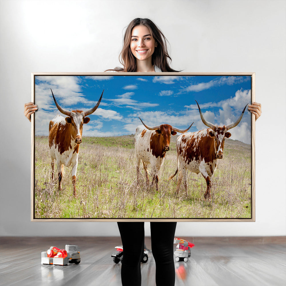 Texas Longhorn Wall Art Canvas Print – Framed Western Decor