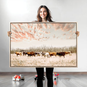 Cow Herd Wall Art Canvas Print – Framed Farmhouse Cattle