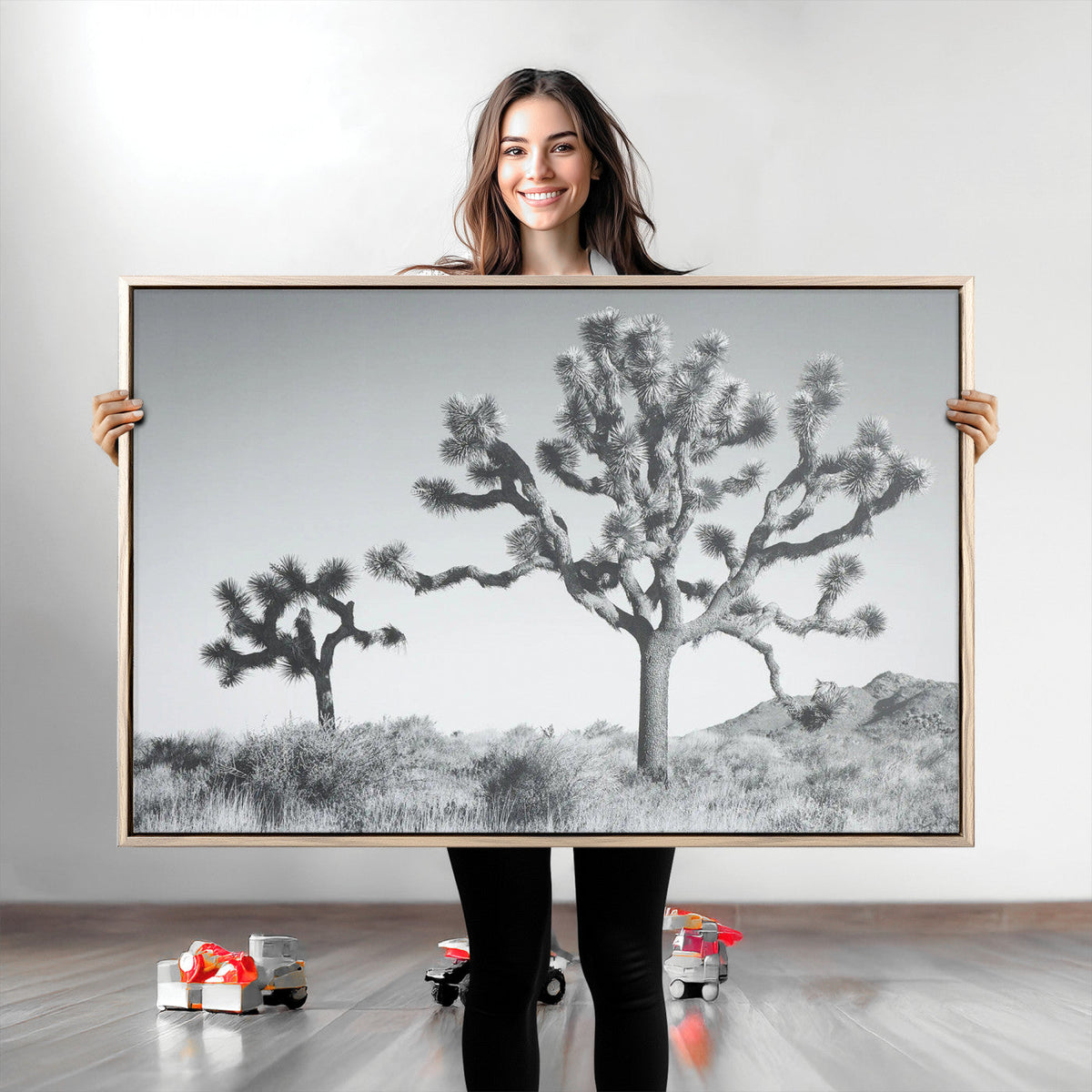 Joshua Tree Wall Art Canvas Print – Black and White Desert
