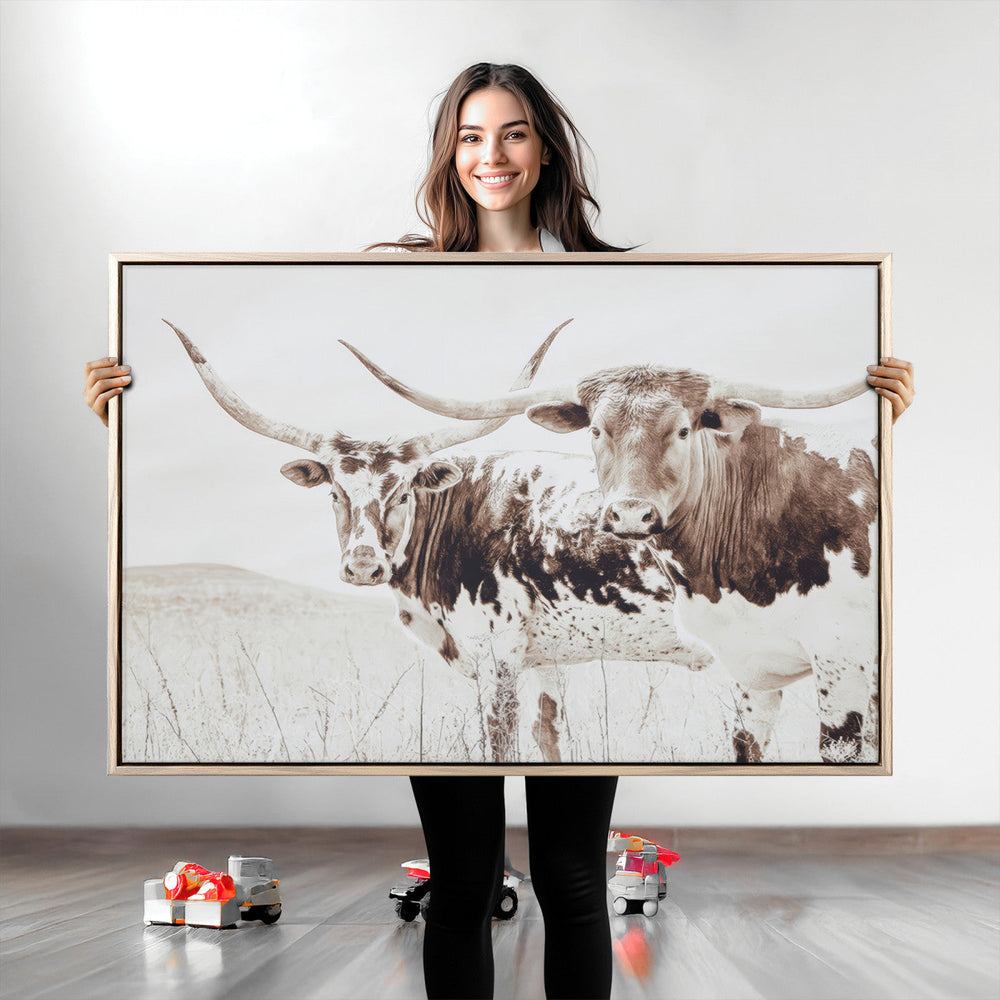 Longhorn Wall Art Canvas Print – Framed Western Cow Canvas