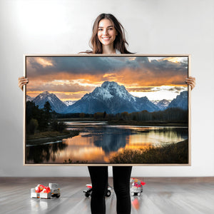 Mountain Sunset Wall Art Canvas Print – Framed Alpine